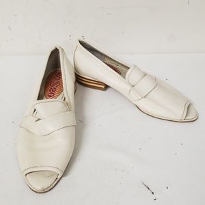 80%20 White Leather Peep Toe Lofers Shoes Size 7